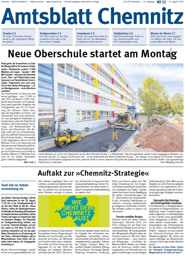 Titelbild des Chemnitzer Amtsblattes 32/2018