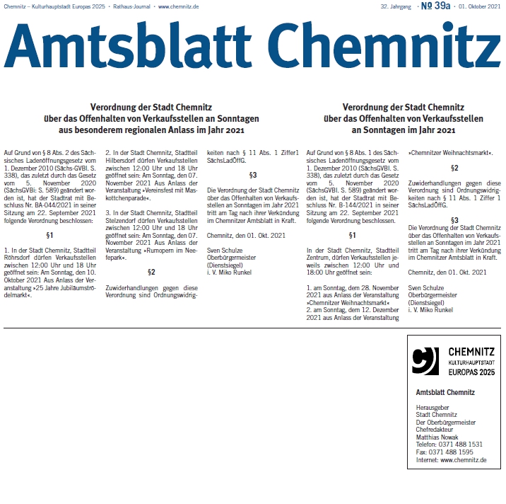 Titelbild Chemnitzer Amtsblatt