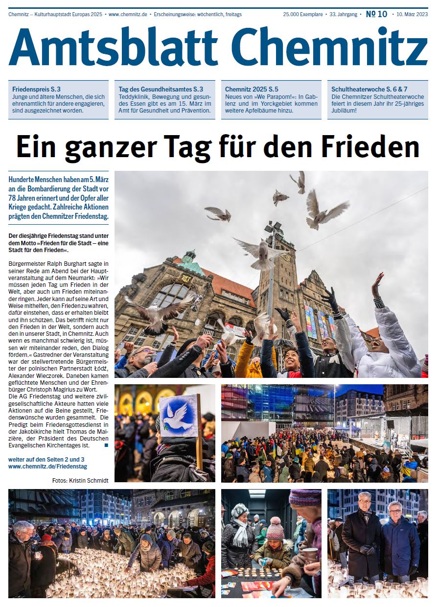 Titelseite der Ausgabe des Chemnitzer Amtsblatts vom 10. März 2023