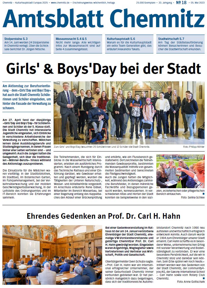 Titelseite Amtsblatt Ausgabe 18 der Stadt Chemnitz