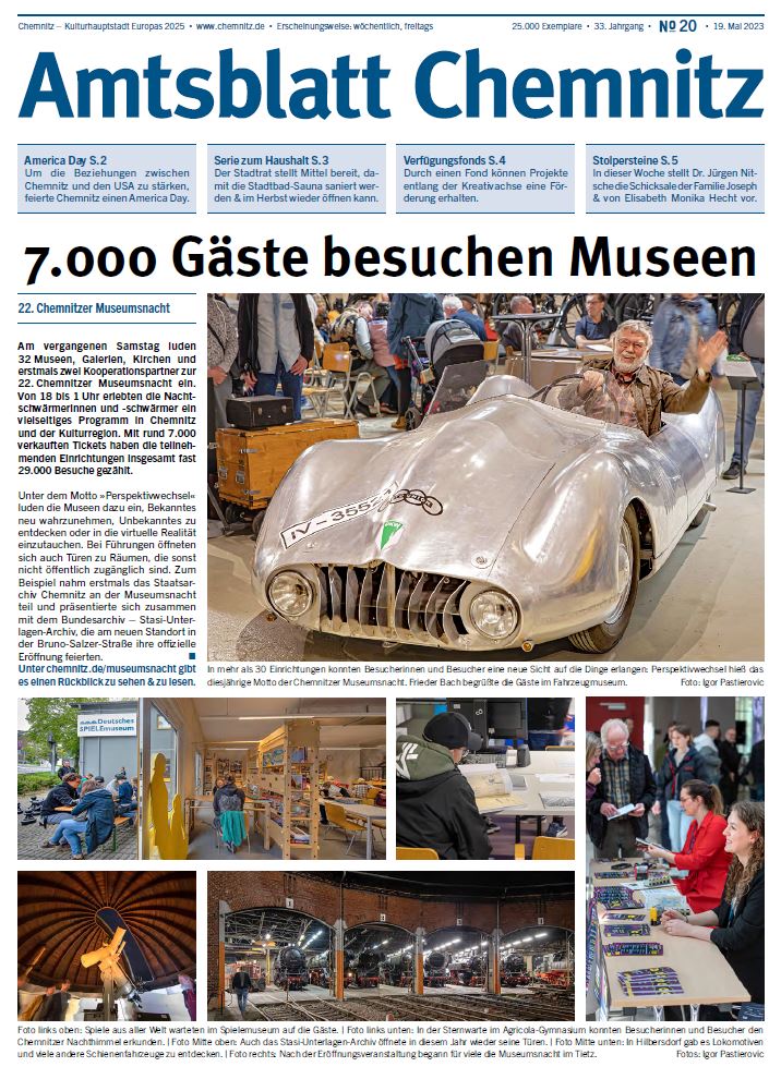 Titelseite der Ausgabe 20 des Chemnitzer Amtsblattes 2023