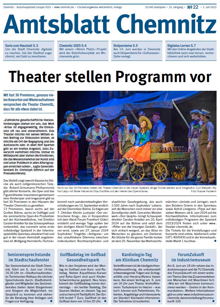 Titelseite der Ausgabe 22 des Chemnitzer Amtsblattes 2023
