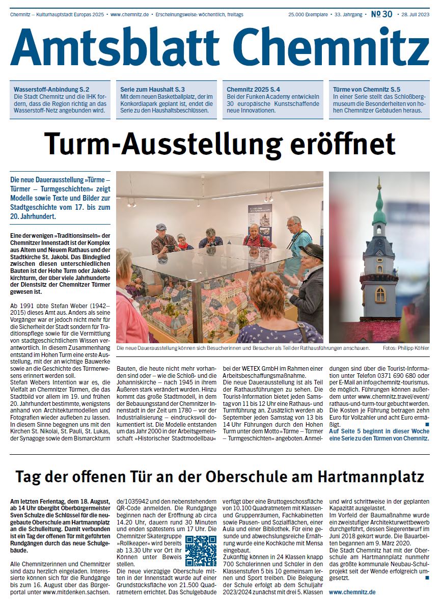 Titelseite der 30. Ausgabe des Chemnitzer Amtsblatt 2023
