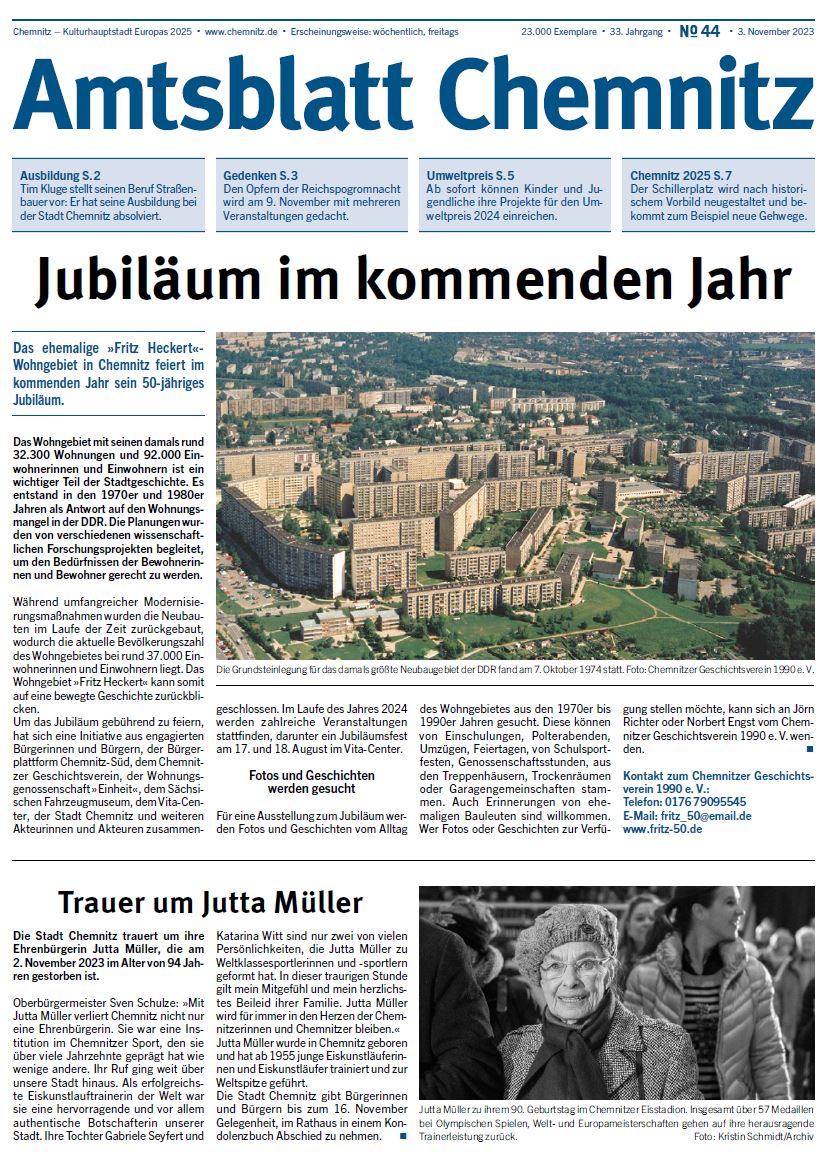 Titel des Chemnitzer Amtsblattes 44/2023