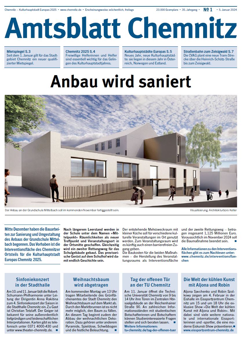 Titelseite der Ausgabe 01 des Chemnitzer Amtsblattes