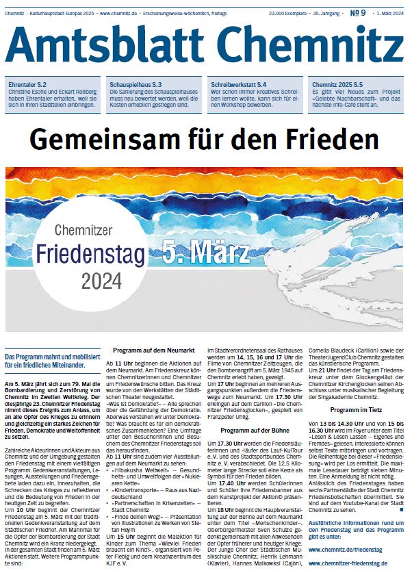 Titelseite der 9 Ausgabe des Chemnitzer Amtsblatts im Jahr 2024