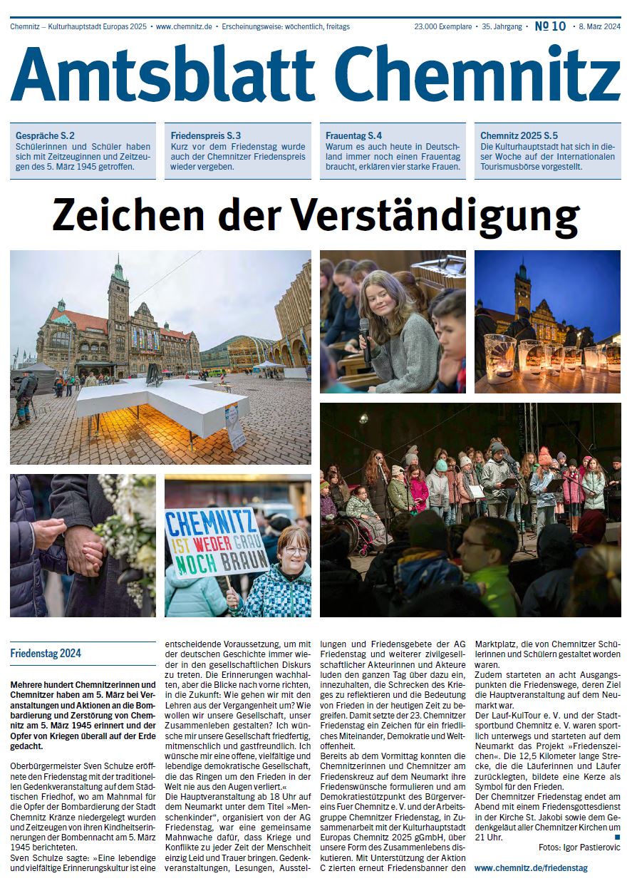 Titelseite der 10. Ausgabe des Chemnitzer Amtsblatts im Jahr 2024