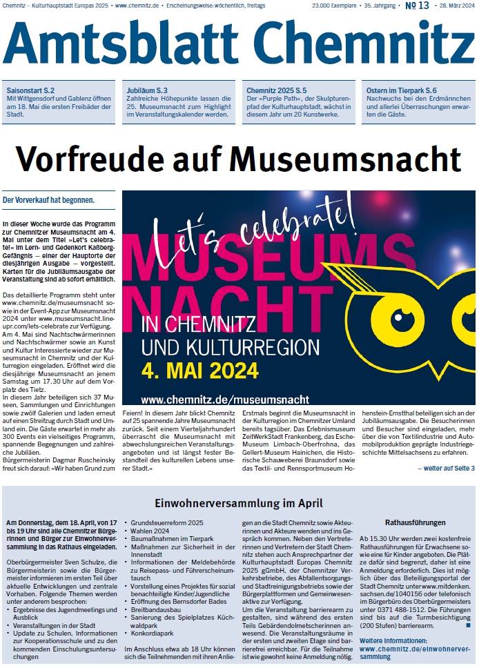 Titelbild Chemnitzer Amtsblatt 13/2024