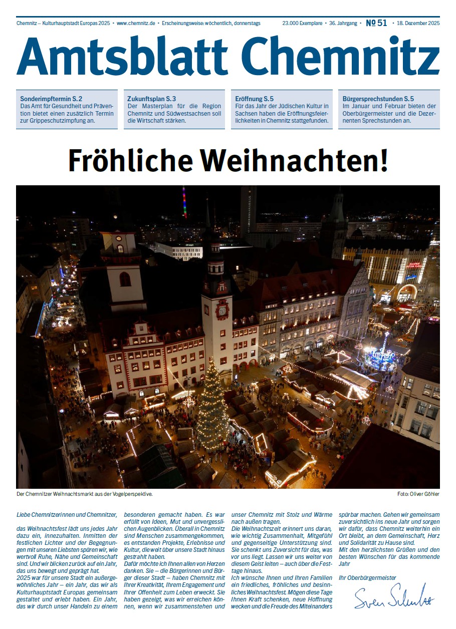 Titelseite der 51. Ausgabe des Chemnitzer Amtsblattes