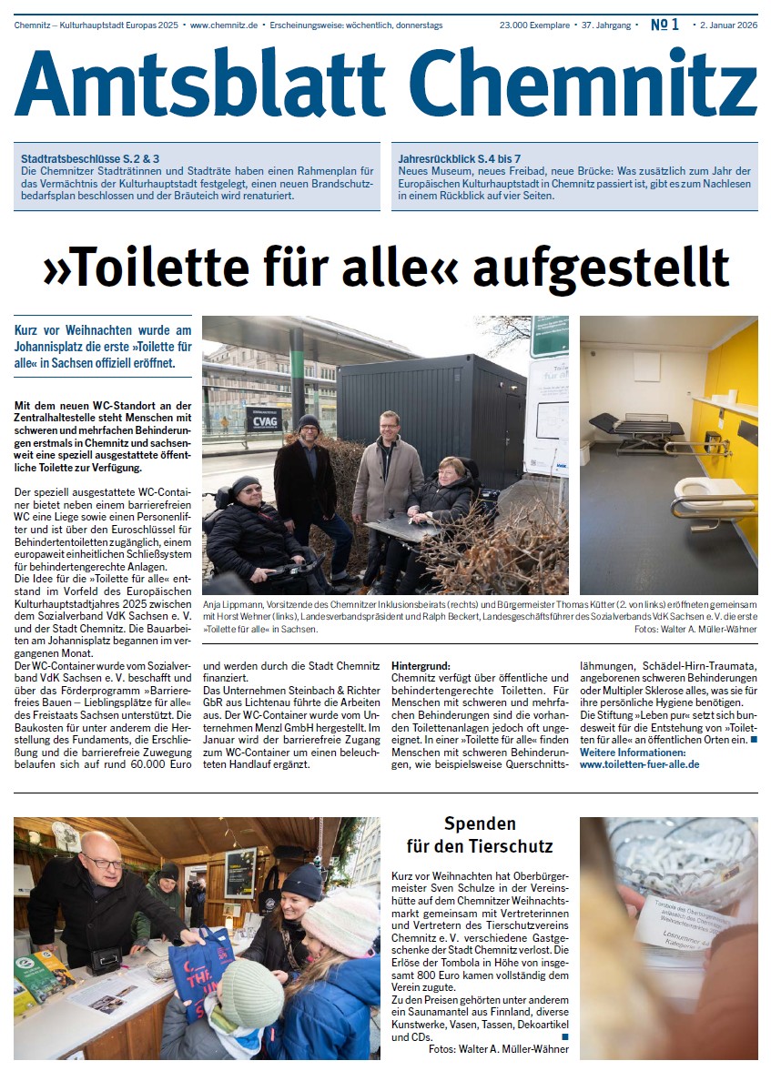 Titelseite der 1. Ausgabe des Chemnitzer Amtsblatts im Jahr 2026