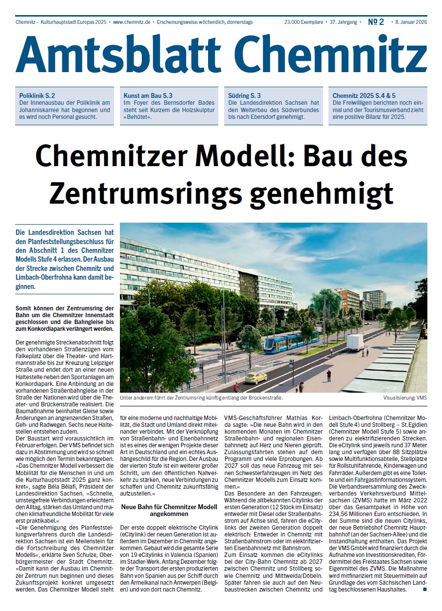 Titelseite der 2. Ausgabe des Chemnitzer Amtsblattes 2026