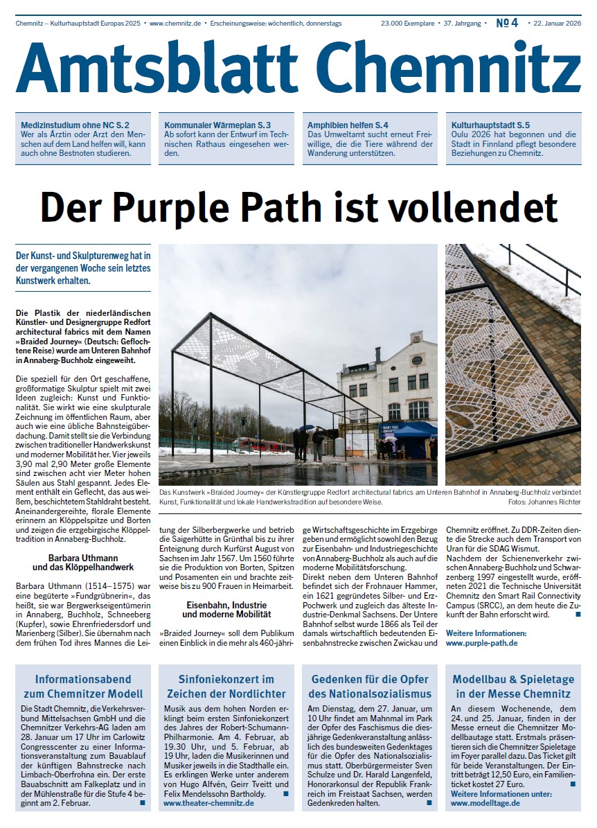 Titelseite der 4. Chemnitzer Amtsblattausgabe im Jahr 2026