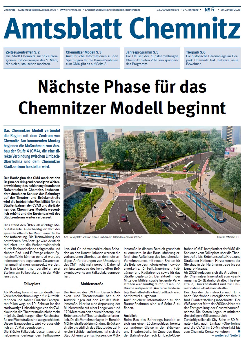 Titelseite der 5. Ausgabe des Chemnitzer Amtsblattes aus dem Jahr 2026