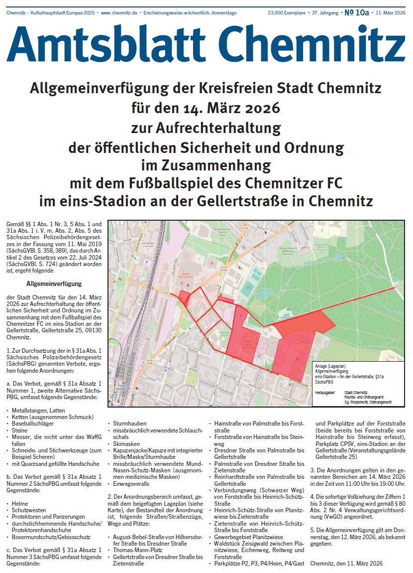 Titelseite der Sonderausgabe 10a des Chemnitzer Amtsblatts am 11. März 2026