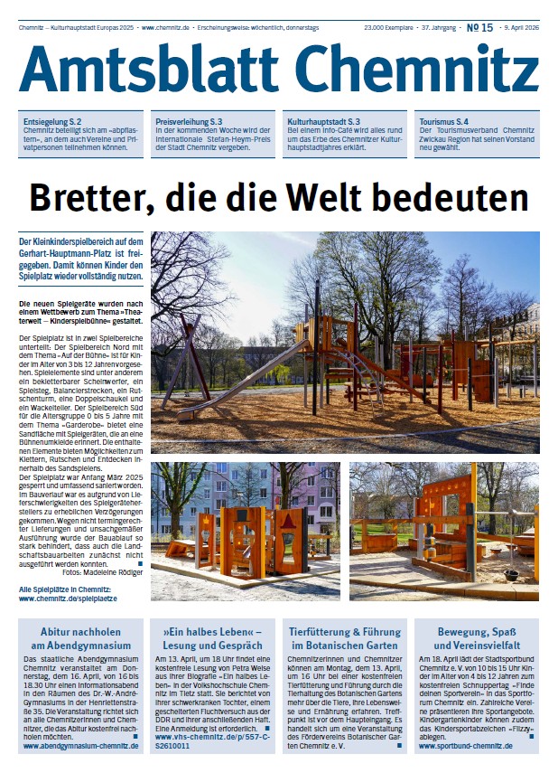 Titelseite der 15. Chemnitzer Amtsblatt-Ausgabe