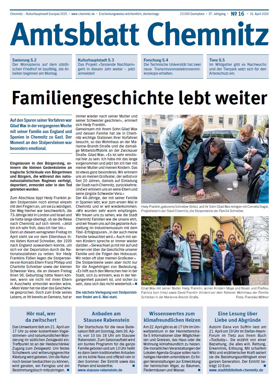 Titelseite der 16. Chemnitzer Amtsblatt-Ausgabe
