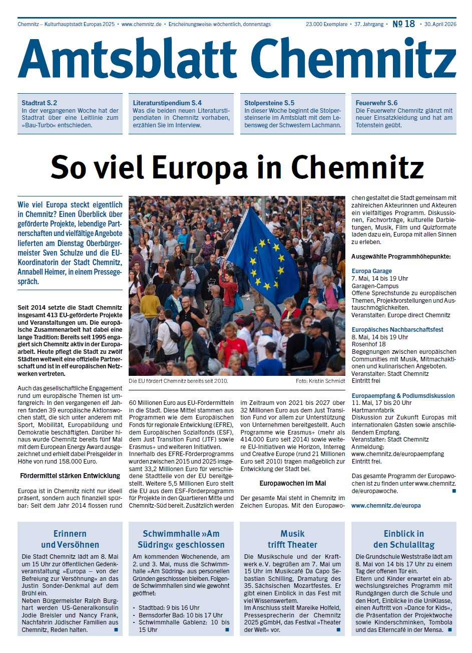 Titelseite der 18. Chemnitzer Amtsblatt-Ausgabe 