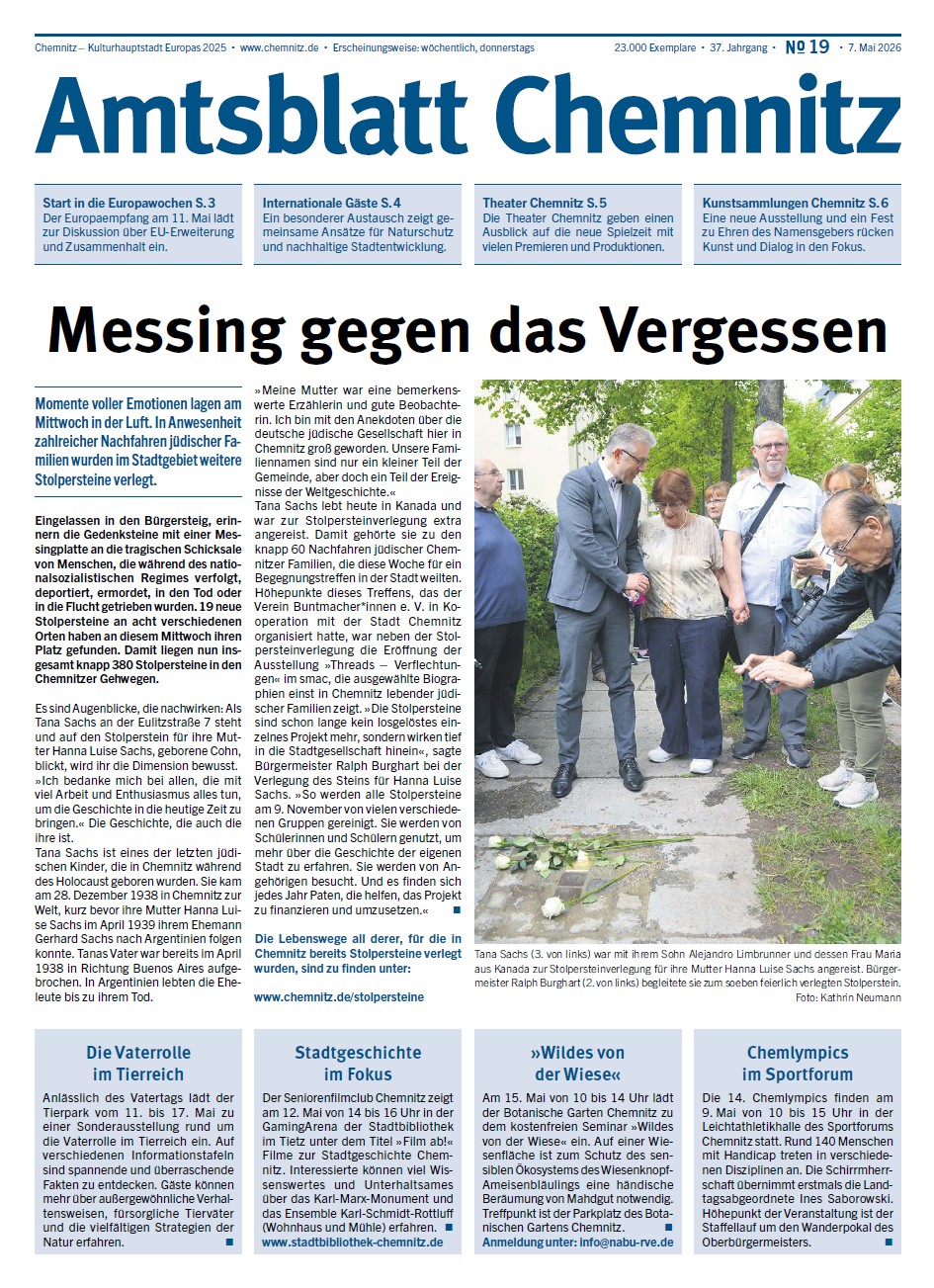 Titelseite der 19. Chemnitzer Amtsblatt-Ausgabe 2026