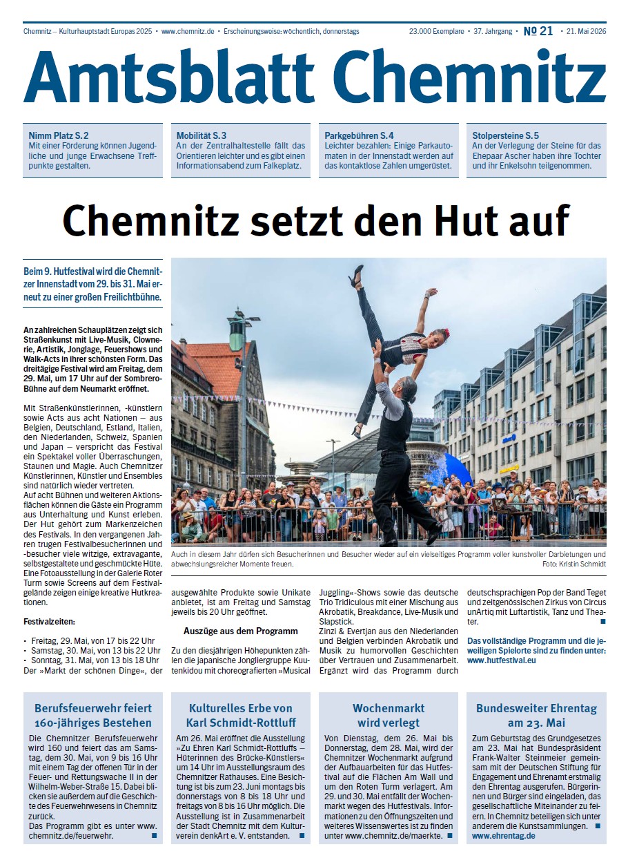 Titelseite der 21. Chemnitzer Amtsblatt-Ausgabe 