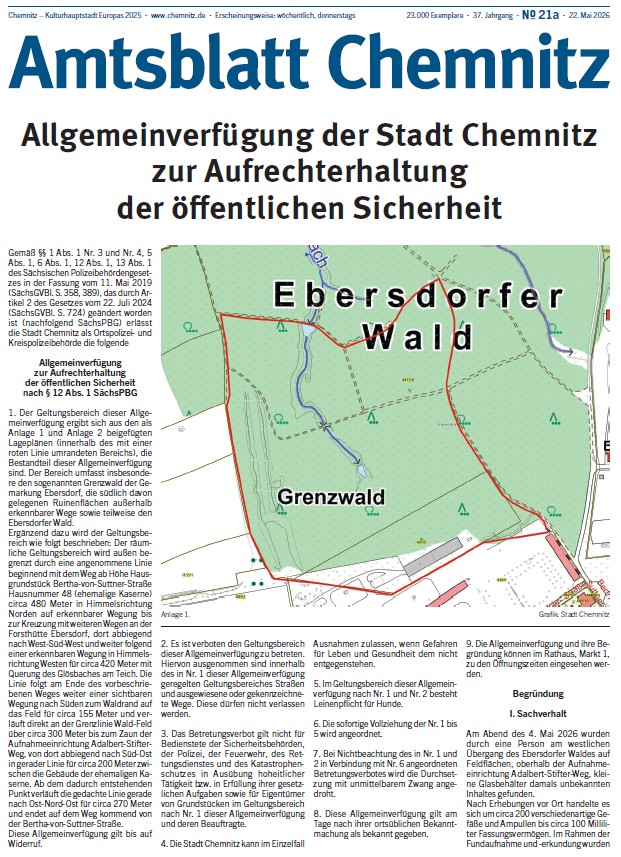Titelseite der Sonderausgabe 21a des Chemnitzer Amtsblatts im Jahr 2026