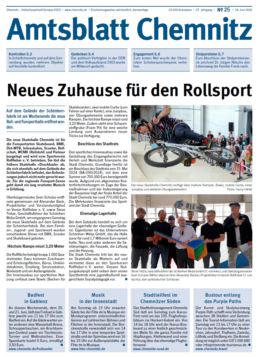 Titelseite der 25. Ausgabe des Chemnitzer Amtsblatts im Jahr 2026