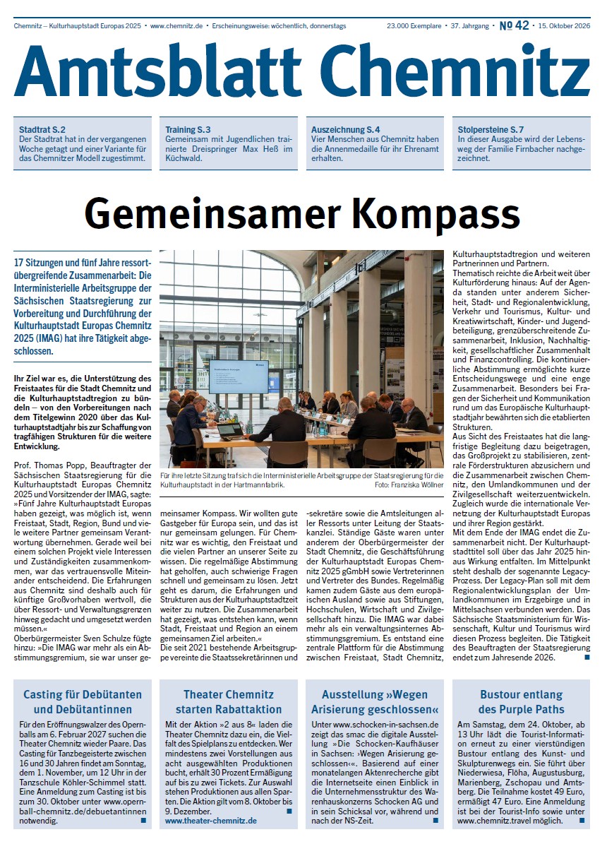 Titelseite der 42. Ausgabe des Chemnitzer Amtsblattes