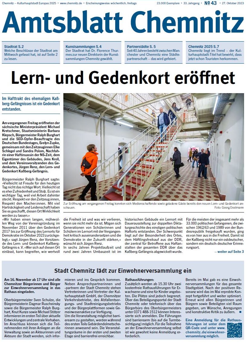 Titelbild Chemnitzer Amtsblatt No 43/2023