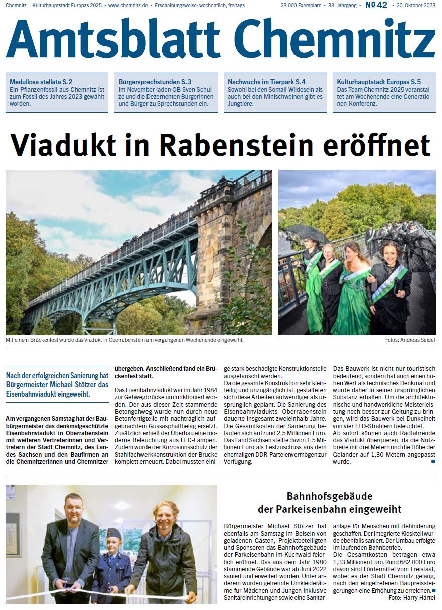 Titelseite des Chemnitzer Amtsblattes - Ausgabe 42/2023