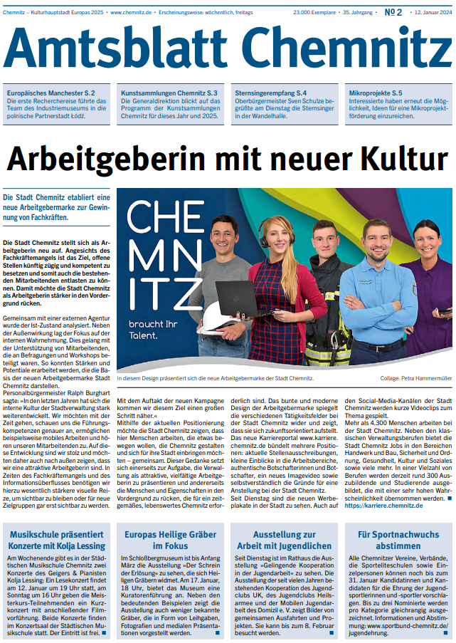 Titelseite der Ausgabe 2/2024 des Chemnitzer Amtsblattes