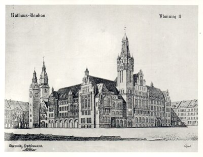Entwurf zum Neuen Rathaus von Richard Möbius, um 1907