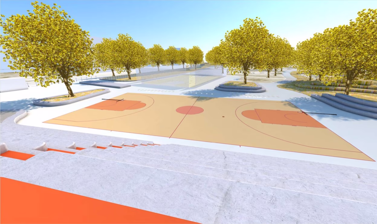Kunstvoll und funktional soll sie werden: Die geplante Basketballplatz-Neugestaltung am Konkordiapark.