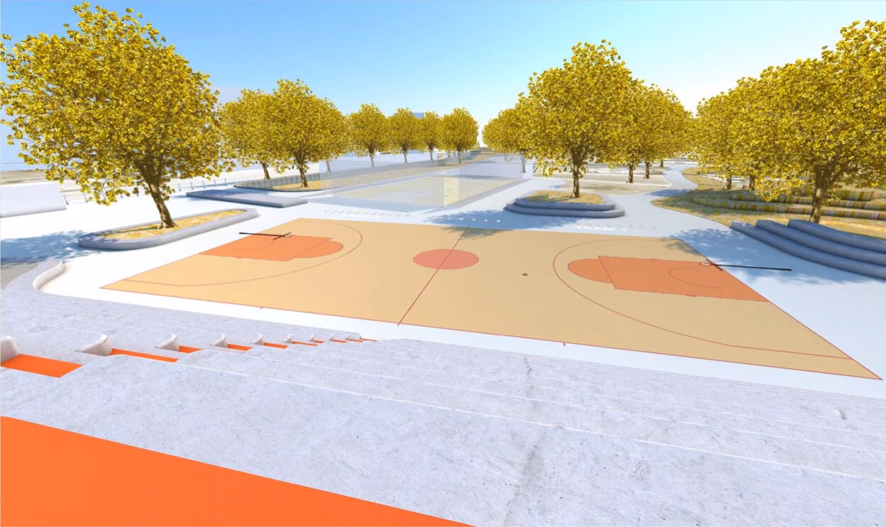 Kunstvoll und funktional soll sie werden: Die geplante Basketballplatz-Neugestaltung am Konkordiapark.