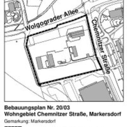Včasná účast veřejnosti v územním plánu č. 20/03 Obytná zóna na ulici Chemnitzer Straße, Markersdorf. Vaše připomínky jsou vítány!