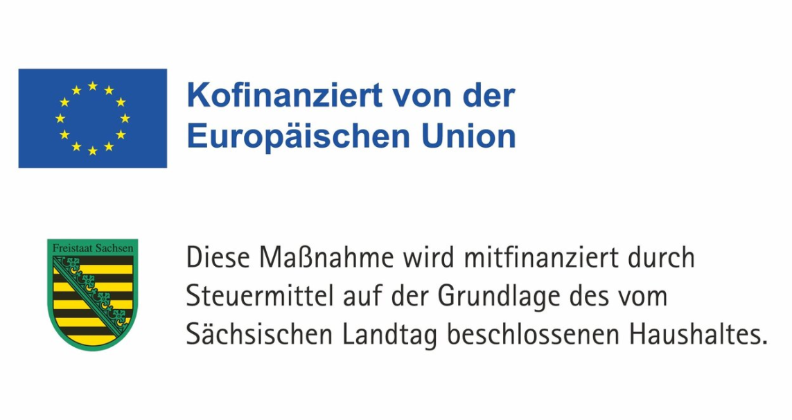 Logos "Kofinanziert von der Europäischen Union" und Förderlogo Freistaat Sachsen