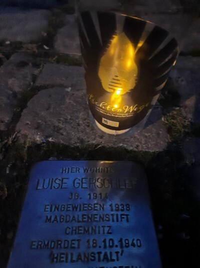 Geputzter Stolperstein für Luise Gerschler, Heinrich-Heine-Straße 5