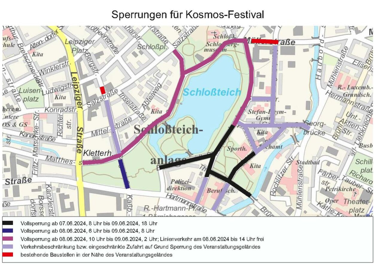 Übersicht der Sperrungen für das KOSMOS-Festival
