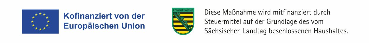 Logos "Kofinanziert von der Europäischen Union" und Förderlogo Freistaat Sachsen