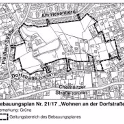 Fr&uuml;hzeitige Beteiligung der &Ouml;ffentlichkeit zum Bebauungsplan Nr. 21/17 Wohnen an der Dorfstra&szlig;e: Geben Sie Ihre Anmerkungen dazu ab!