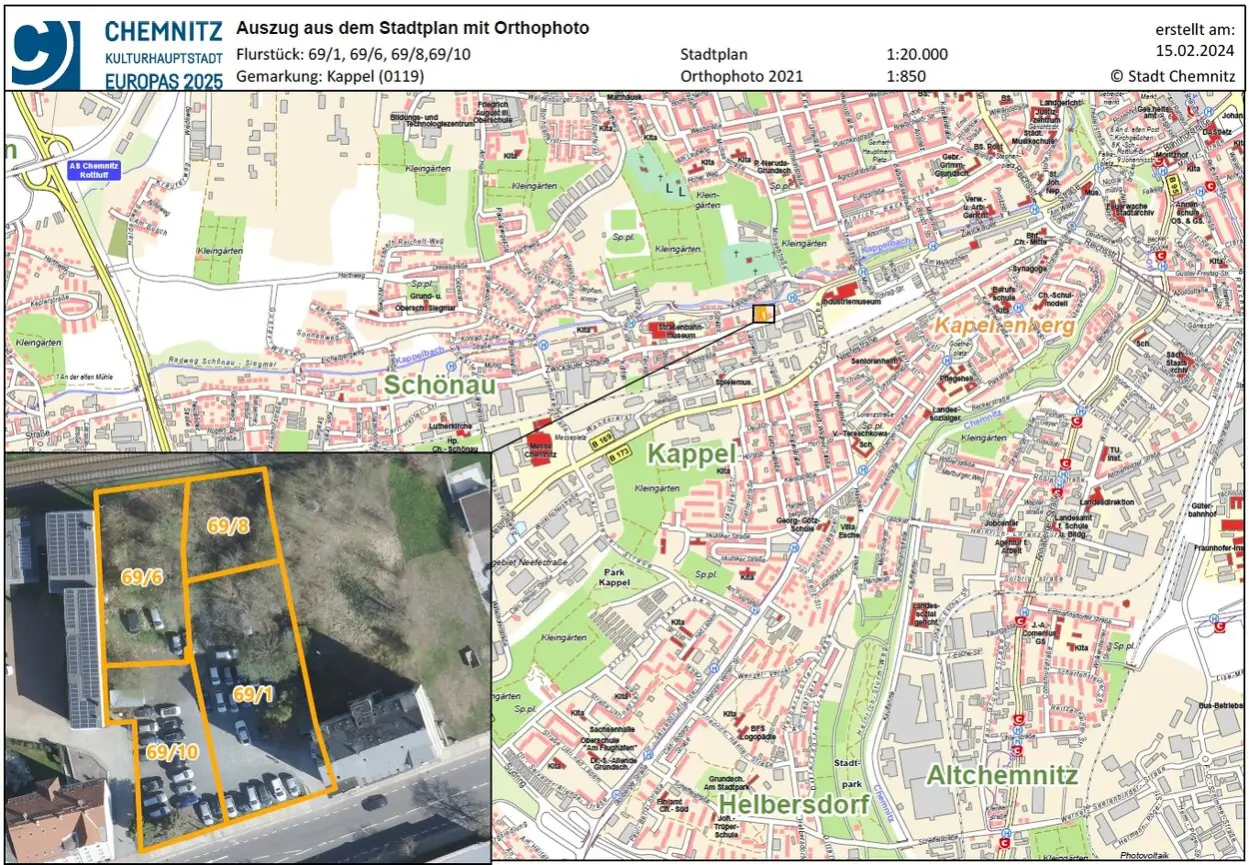 Verkaufsangebot der Bundesanstalt f&uuml;r Immobilienaufgaben und der Stadt Chemnitz - Baugrundst&uuml;cke zur gewerblichen Ansiedlung Zwickauer Stra&szlig;e - Stadtplan