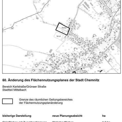 Fr&uuml;hzeitige Beteiligung der &Ouml;ffentlichkeit zur 60. &Auml;nderung des Fl&auml;chennutzungsplanes der Stadt Chemnitz:  Sie haben Anmerkungen oder Hinweise? Teilen Sie uns diese mit!