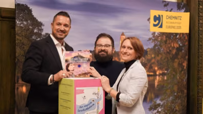 Die drei Gewinnerautoren des diesjährigen Märchenbuchs: René B. Werner, Marcus Lehmann und Sandra Heymann (v.l.n.r.)