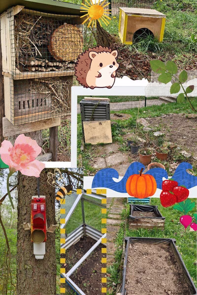 Collage zum Nutzgarten des Horts am Stadtpark