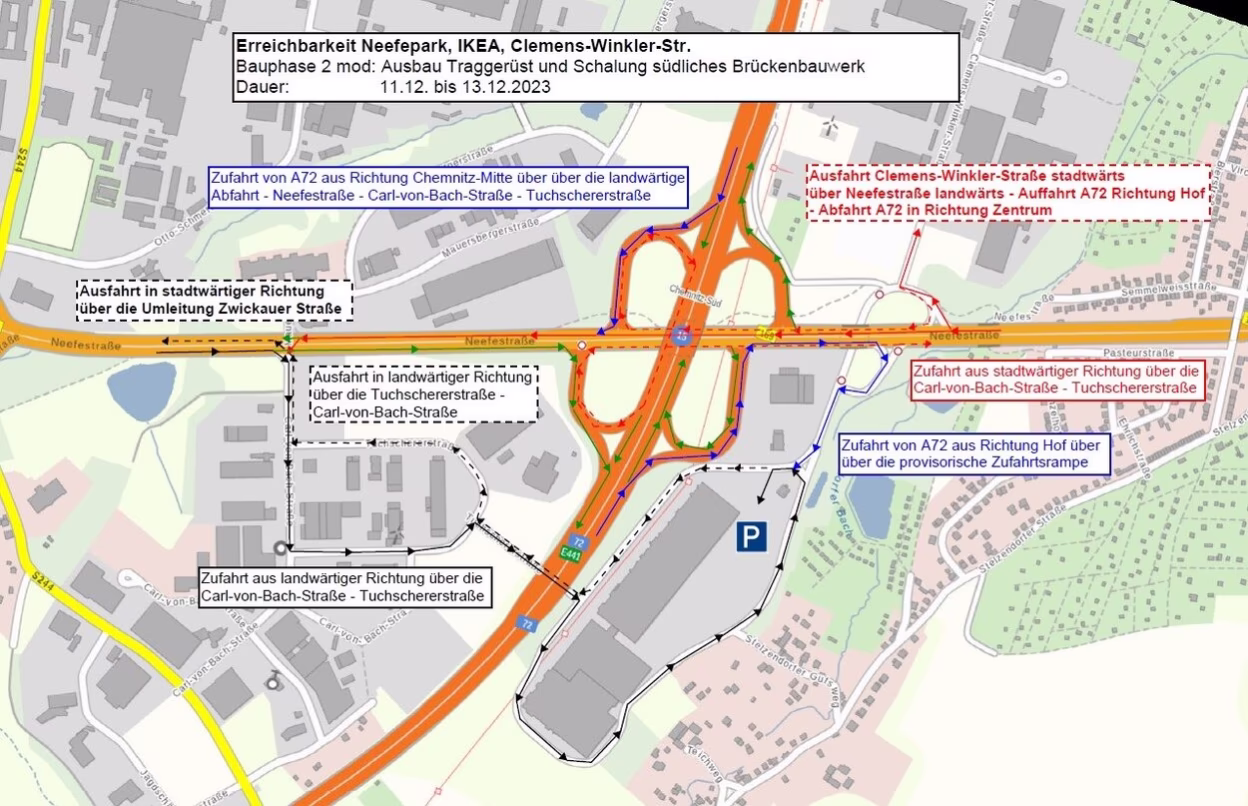 Streckenf&uuml;hrung im Bereich der Neefestra&szlig;e vom 11. bis 13. Dezember 2023