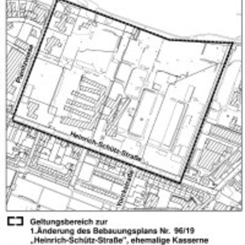 Public display of the 1st amendment to development plan no. 96/19 "Heinrich-Schütz-Straße, former barracks"