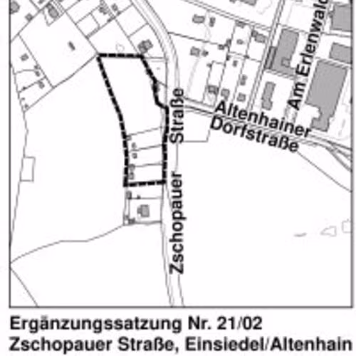 Veřejné vystavení dodatkových stanov č. 21/02 "Zschopauer Straße, Einsiedel/Altenhain": Předložte své připomínky!