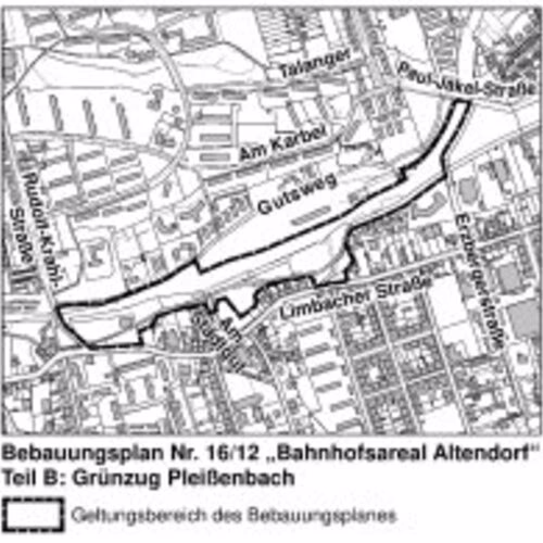 &Ouml;ffentliche Auslegung des Bebauungsplanes Nr. 16/12 &bdquo;Bahnhofsareal Altendorf&ldquo; Teil B: Gr&uuml;nzug Plei&szlig;enbach. Ihre Stellungnahme erw&uuml;nscht!