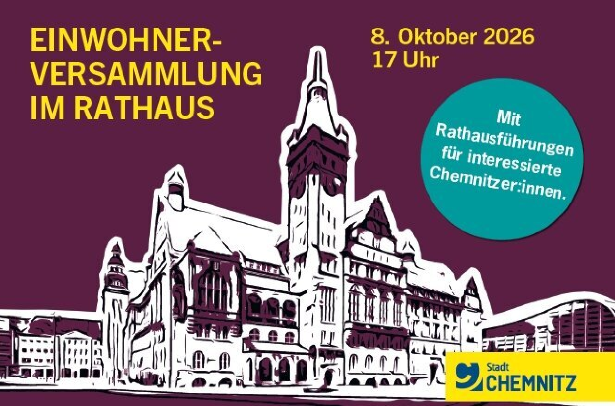 Grafik zur Einwohnerversammlung am 8. Oktober 2026 für das gesamte Stadtgebiet im Rathaus