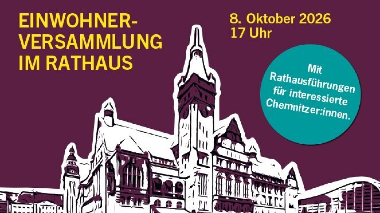 Grafik zur Einwohnerversammlung am 8. Oktober 2026 für das gesamte Stadtgebiet im Rathaus