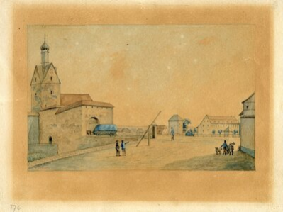 Nikolaitor um 1820, Aquarell von A. Gottschaldt nach einer Lithographie von W. Flemming, um 1900