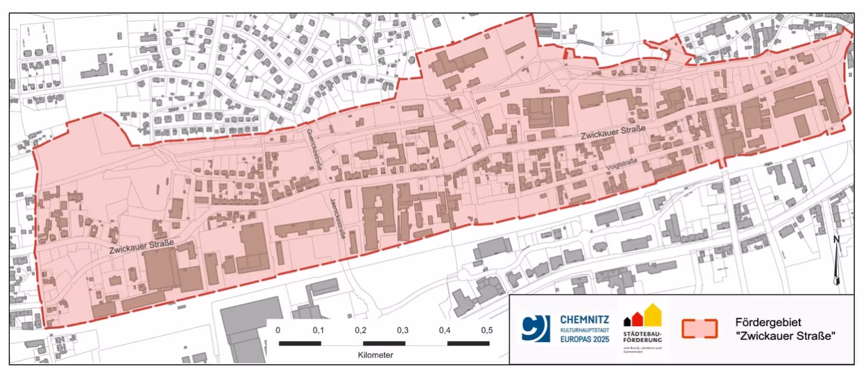 Übersichtskarte zum Fördergebiet Zwickauer Straße